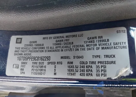 2012 GMC Canyon Sle2 z USA, uszkodzony, nr VIN 1GTD5PFE9C8162293